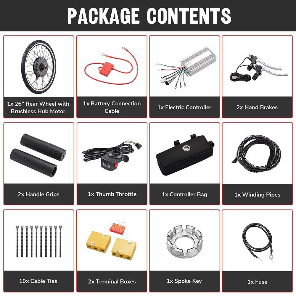 DIY 1500W E-Bike Kit Bicycle Motor Conversion Kit Rear Hub 48V 26"