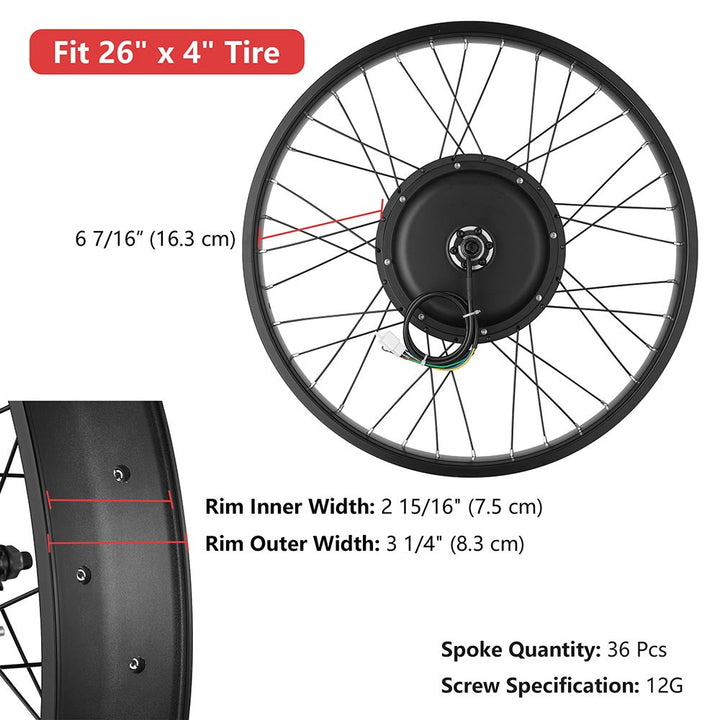 DIY 26 Inch 1500w Fat Tire Ebike Conversion Kit Pedal Assist Rear