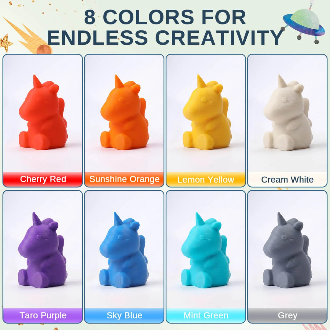 PLA Filament 1.75mm, Planet Explorer 8-Color Mini Spool Bundle, 250g Each, High-Speed PLA, +/-0.02mm Accuracy, Easy-to-Print, Compatible with Most FDM 3D Printers