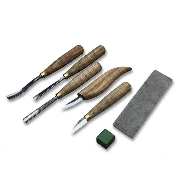 5-Piece Wood Carving Tool Set with Sharpening Board &amp; Leather Case