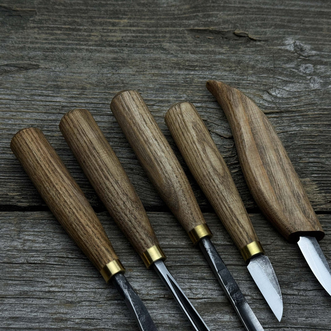 5-Piece Wood Carving Tool Set with Sharpening Board &amp; Leather Case