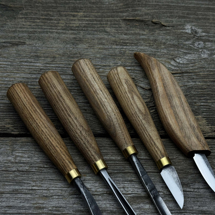 5-Piece Wood Carving Tool Set with Sharpening Board &amp; Leather Case