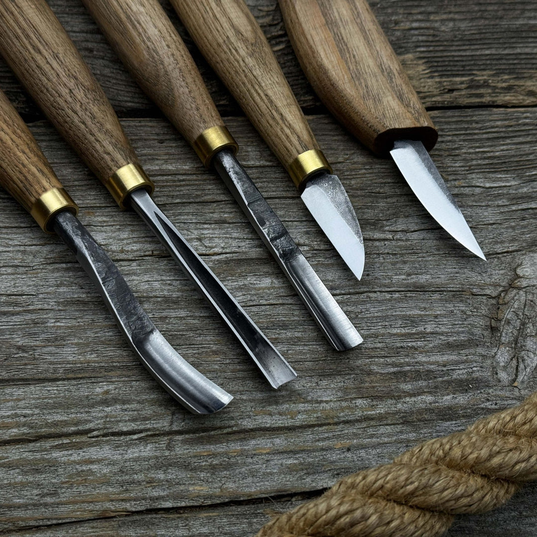 5-Piece Wood Carving Tool Set with Sharpening Board &amp; Leather Case