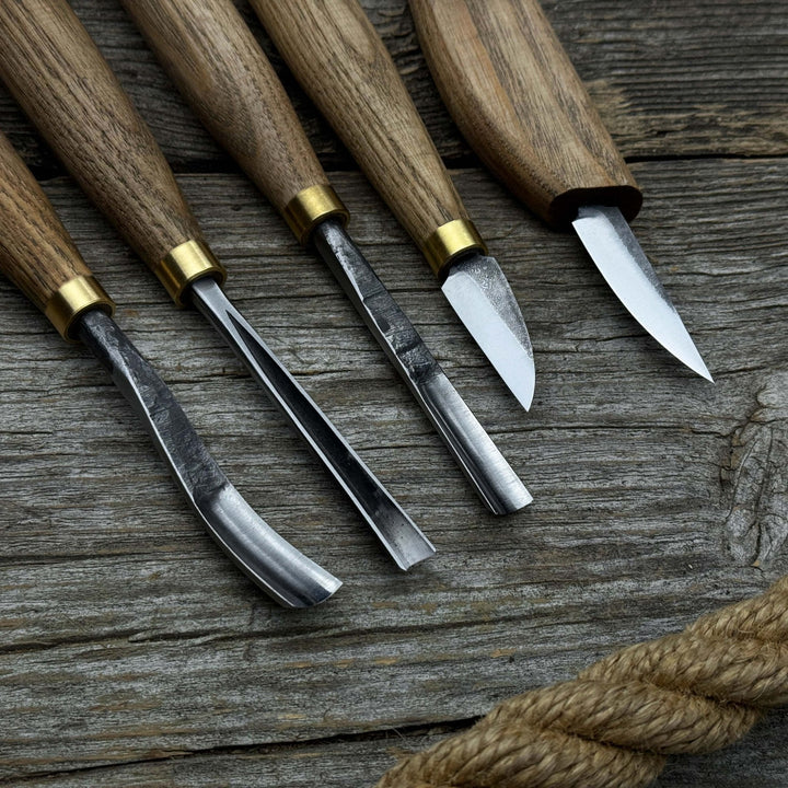 5-Piece Wood Carving Tool Set with Sharpening Board &amp; Leather Case