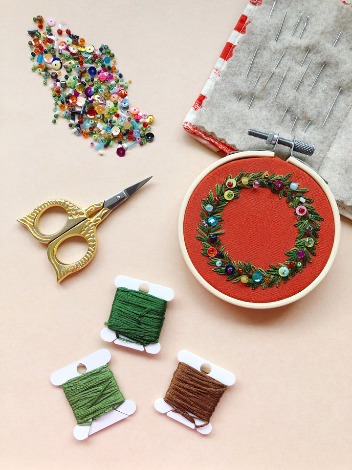 Holiday Wreath Ornament- Bead Embroidery Kit for Beginners