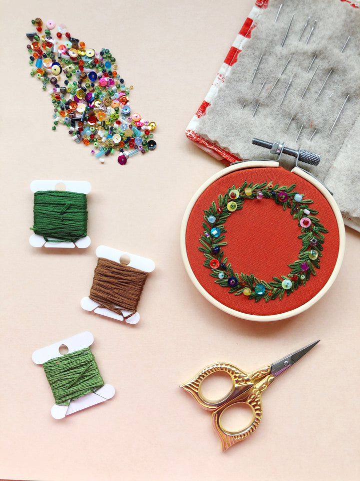 Holiday Wreath Ornament- Bead Embroidery Kit for Beginners