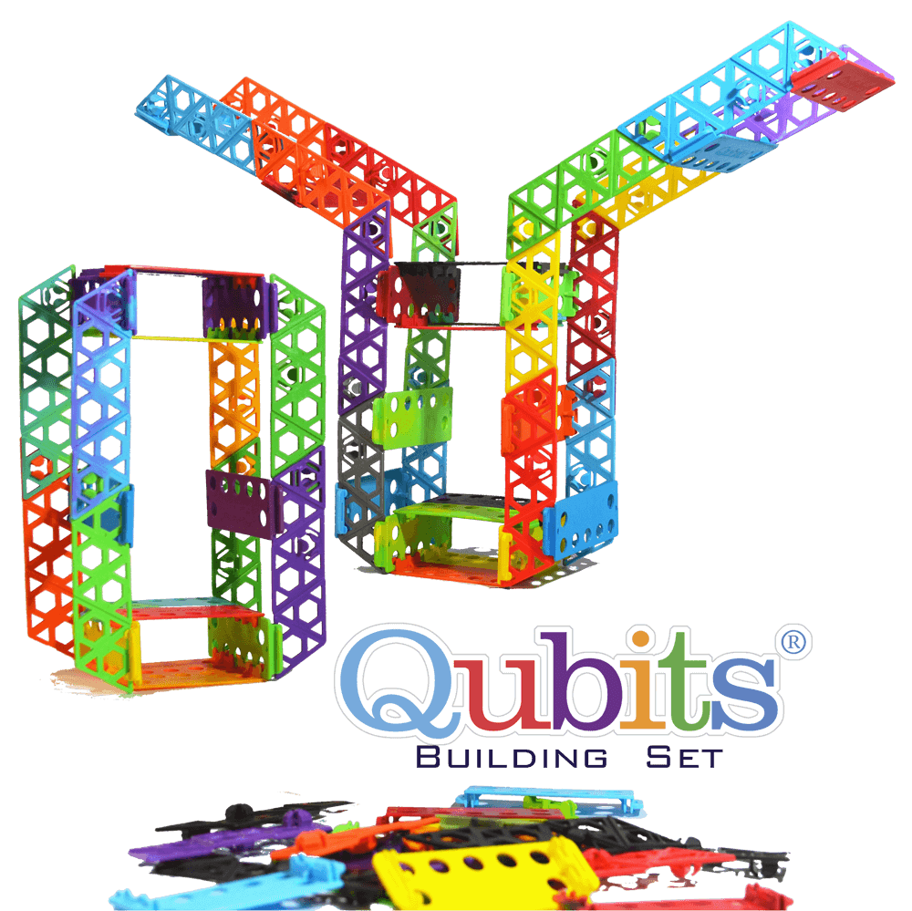Qubits STEM Construction Kit for Kids colorful building set showcasing creative designs and engineering fun.