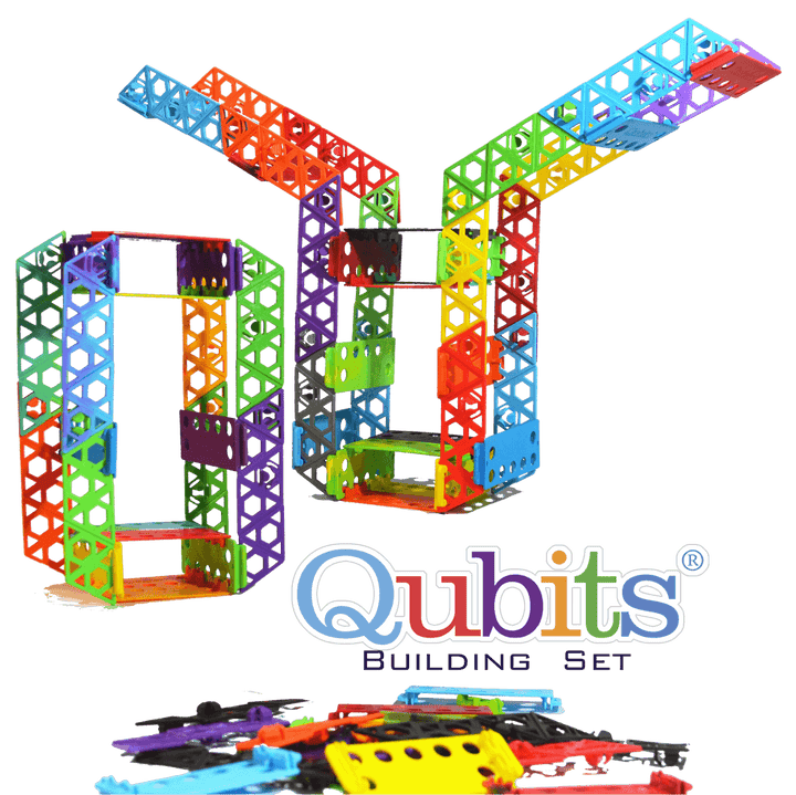 Qubits STEM Construction Kit for Kids colorful building set showcasing creative designs and engineering fun.