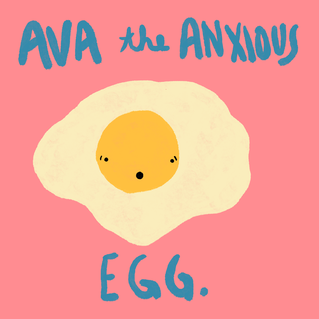 Ava the Anxious Egg Felt Stitching Kit with a cute egg character on a pink background.