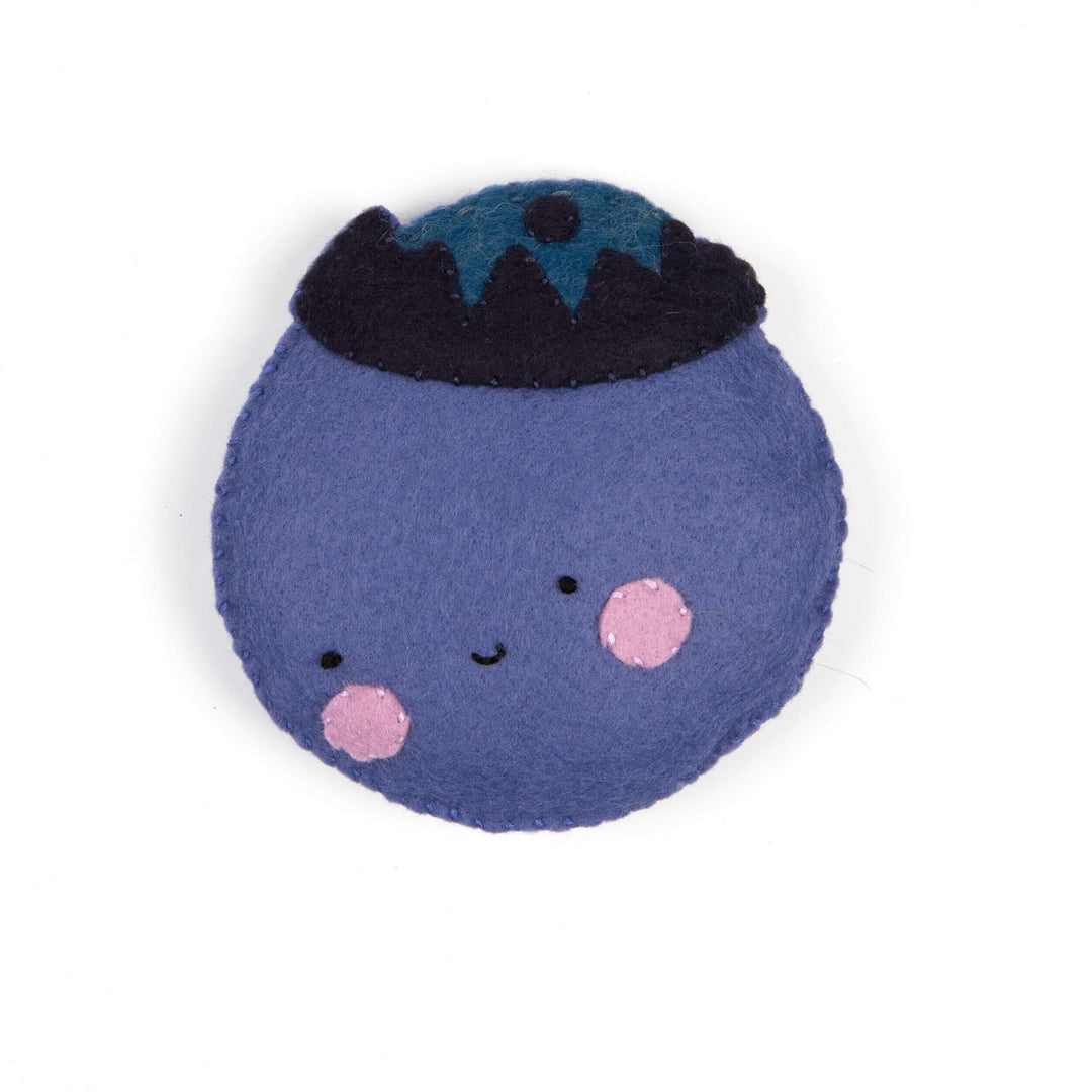 Florian the Bashful Blueberry Felt Stitching Kit - cute plush blueberry with a smile and kawaii style features.