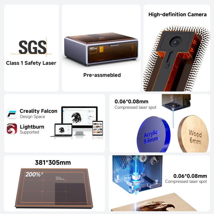 Creality Falcon A1 10W Laser Engraver, Enclosed Laser Cutter with Air Assist, HD Camera Positioning, Beginner-friendly, Class 1 Safety Laser Engravering Machine for Wood and Metal, Acrylic