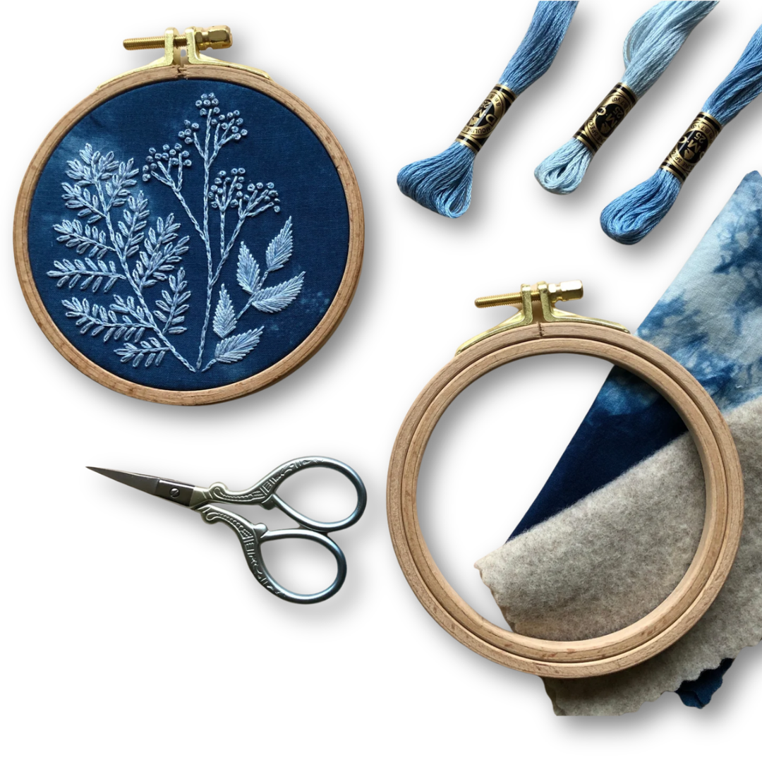 Cyanotype Botanicals - Botanical Embroidery Kit for Beginners