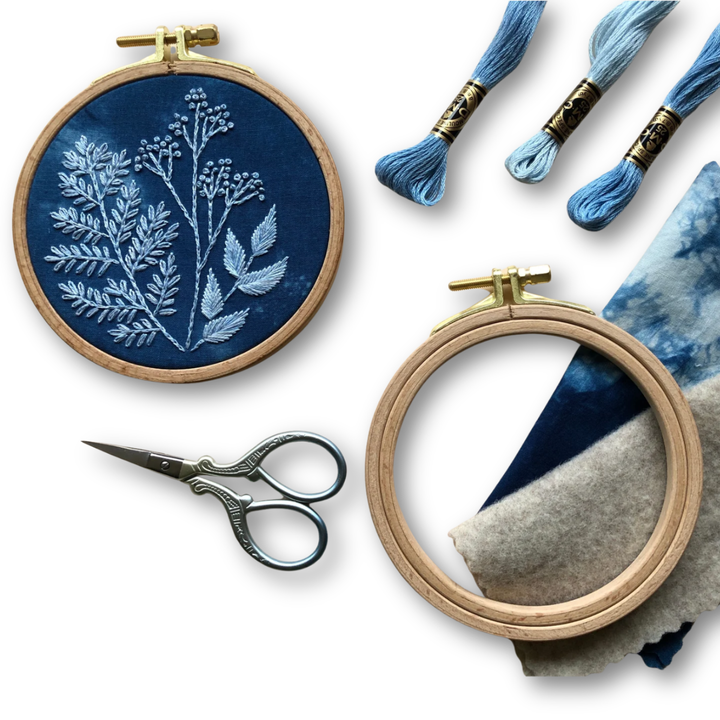 Cyanotype Botanicals - Botanical Embroidery Kit for Beginners