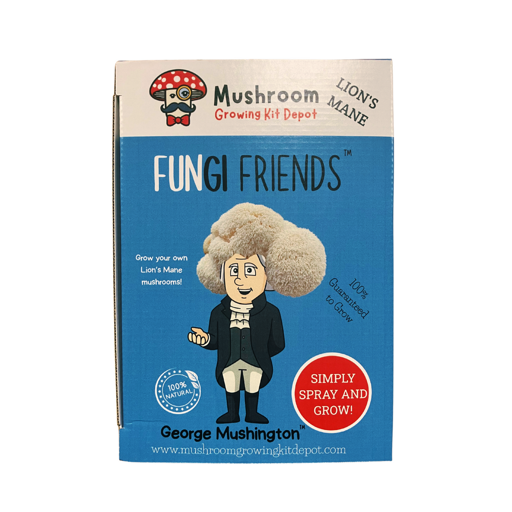 George Mushington - Lion's Mane Mushroom Grow Kit - 5 LBS (with box) packaging featuring FUNGI FRIENDS.