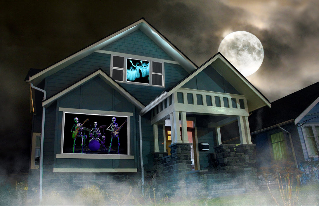 HoliScapes® USB Projector Kit - Halloween Hollusion + Projector + 5.5 ft x 9 ft Projection Screen