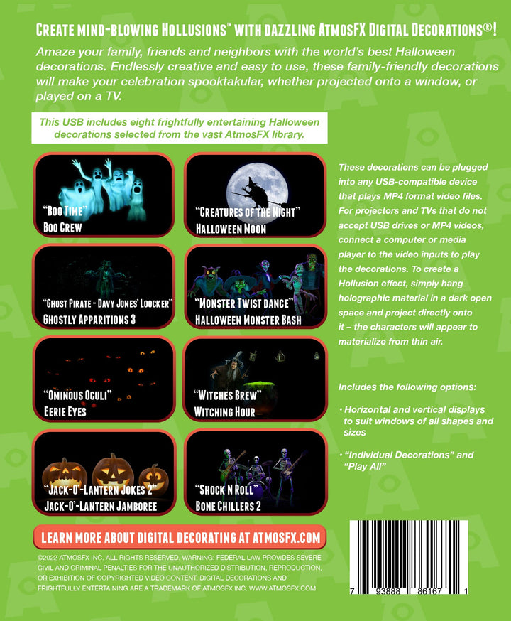 HoliScapes® USB Projector Kit - Halloween Hollusion + Projector + 5.5 ft x 9 ft Projection Screen