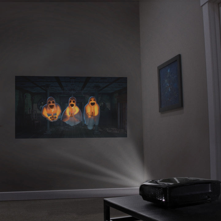 HoliScapes® USB Projector Kit - Halloween Vol 1 + Projector + 48" x 72" Projection Screen