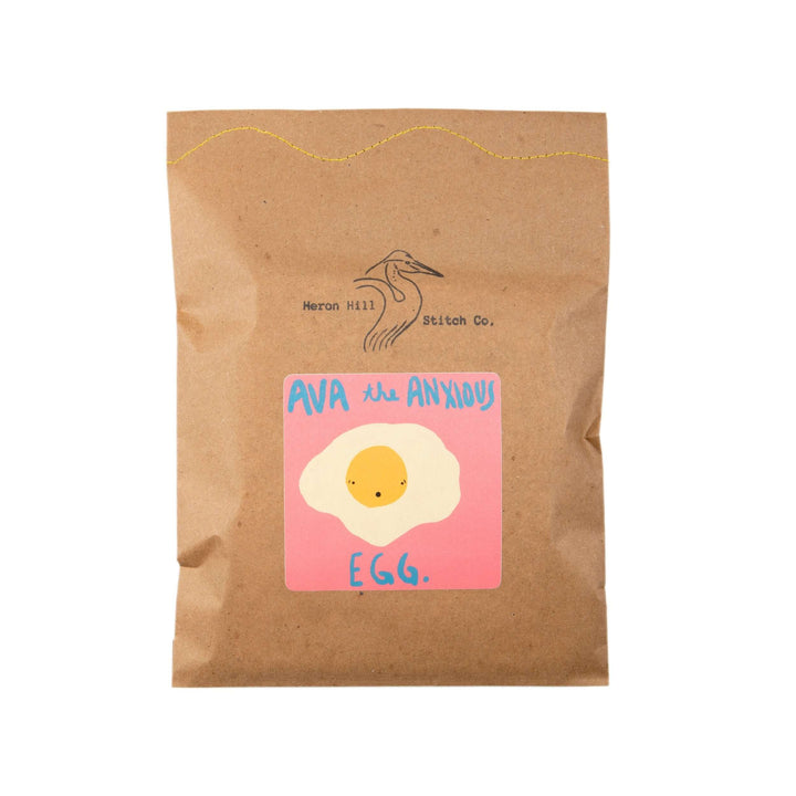 Ava the Anxious Egg Felt Stitching Kit packaging featuring cute egg design on craft paper.