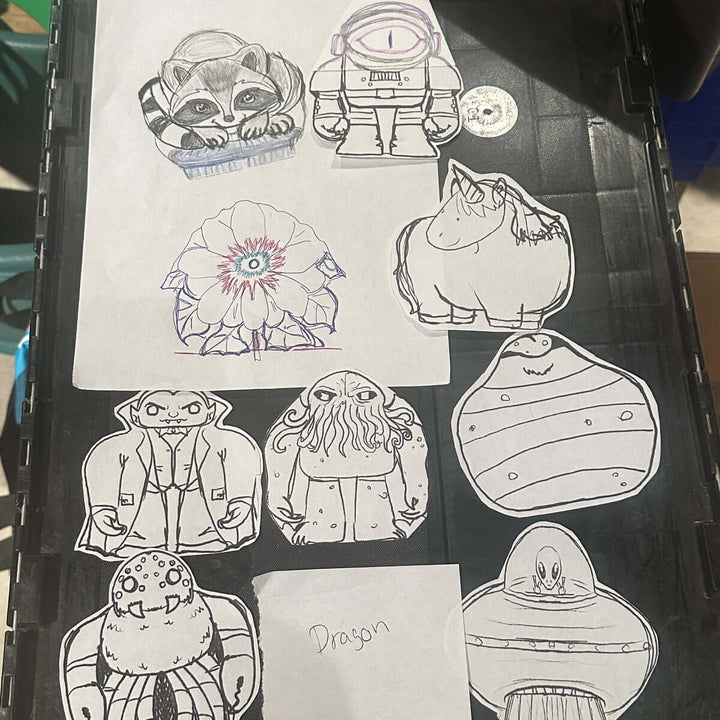 Original set of black and white designs and mock-ups on a black background