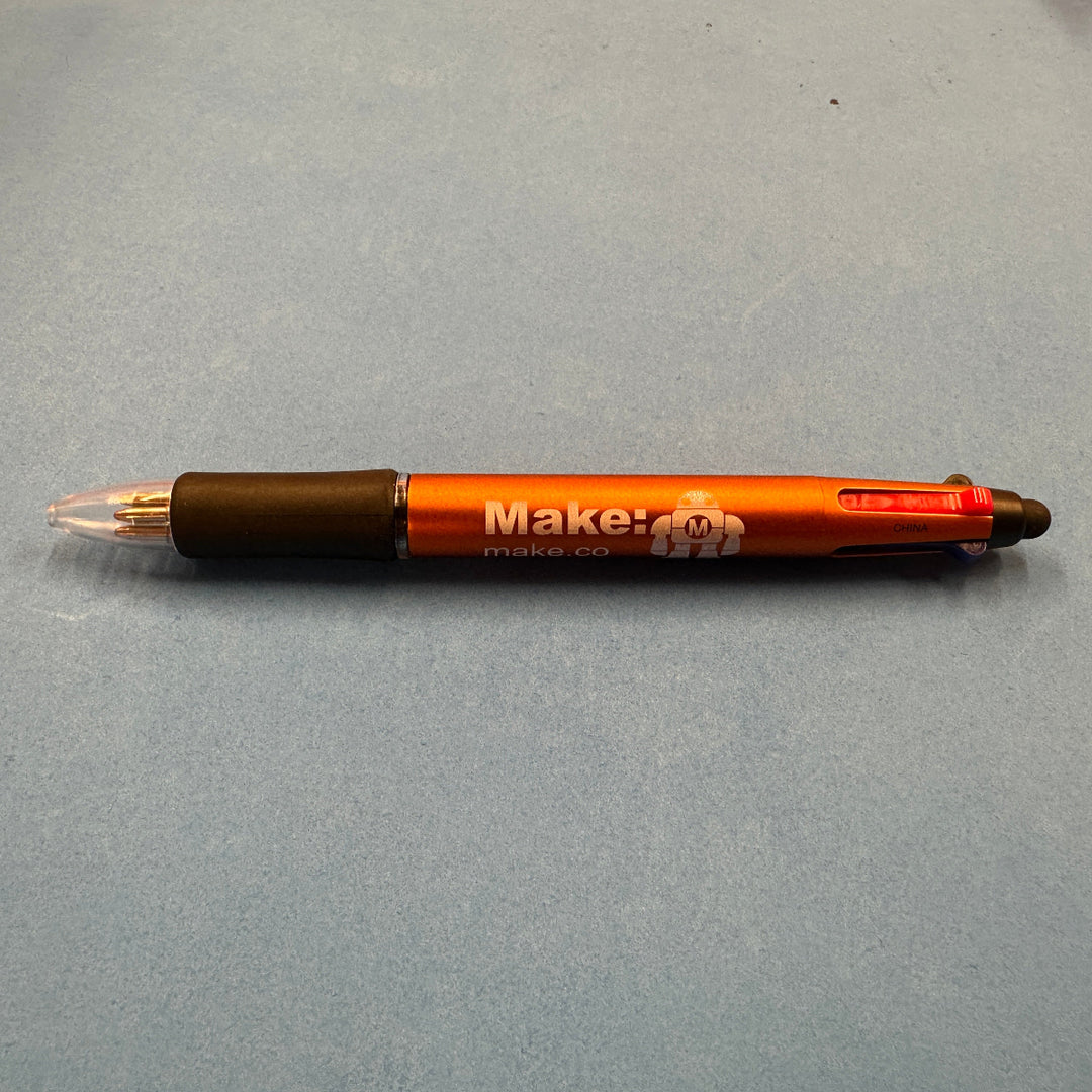 Pen with 'Make' branding on a gray background