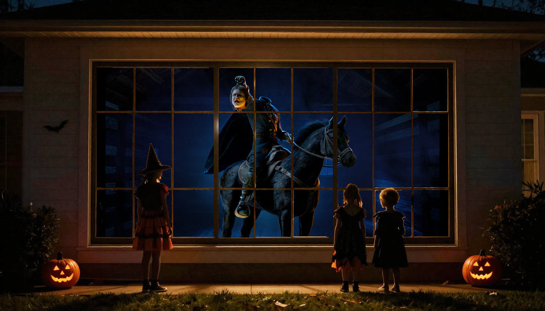HoliScapes® USB Projector Kit - Legends of Halloween + Projector + 48" x 72" Projection Screen