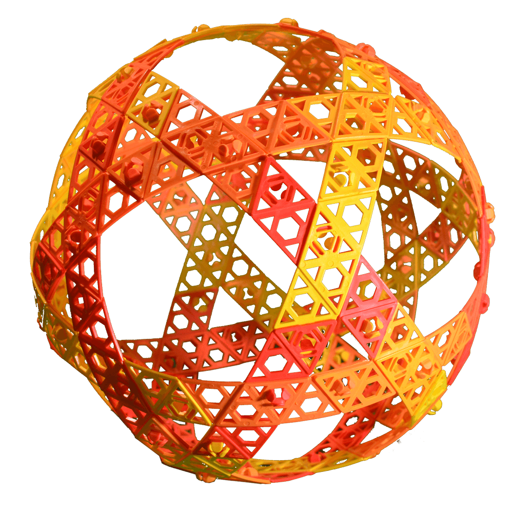 Qubits STEM Construction Kit for Kids colorful ball structure made of interlocking pieces.