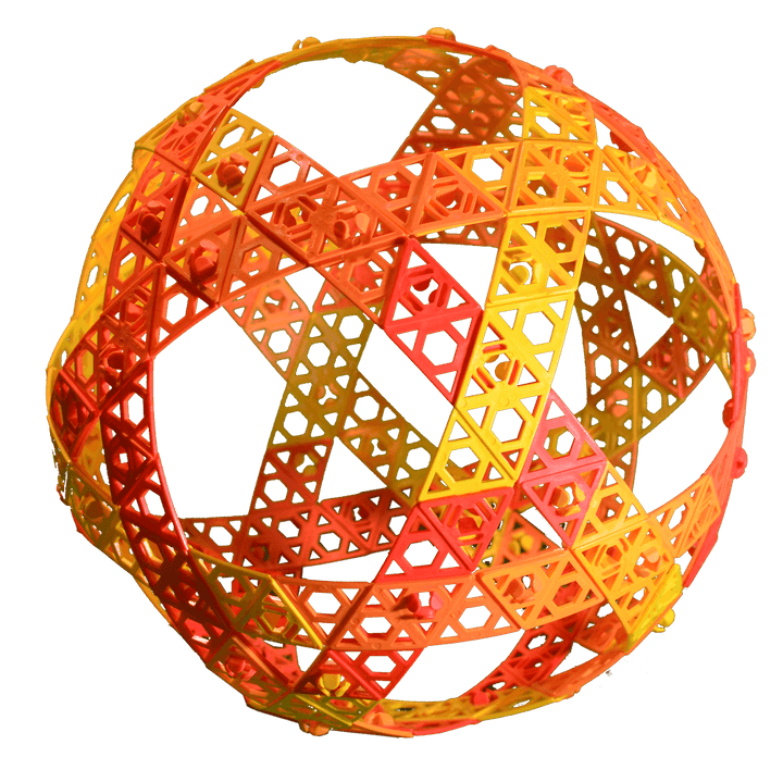 Qubits STEM Construction Kit for Kids colorful ball structure made of interlocking pieces.