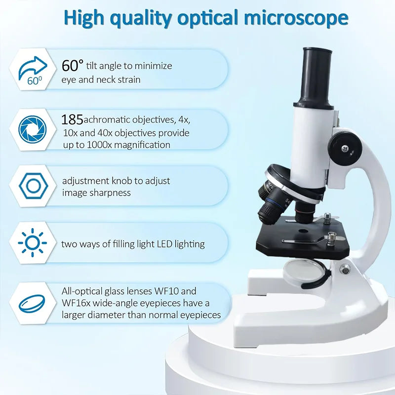 40X–2000X Microscope for Kids Adults with LED Light Phone Adapter Kit