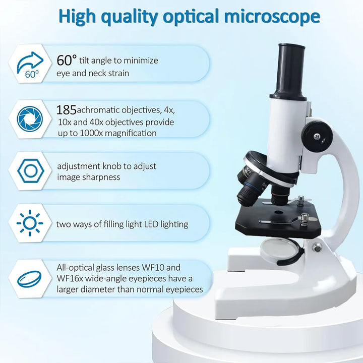 40X–2000X Microscope for Kids Adults with LED Light Phone Adapter Kit