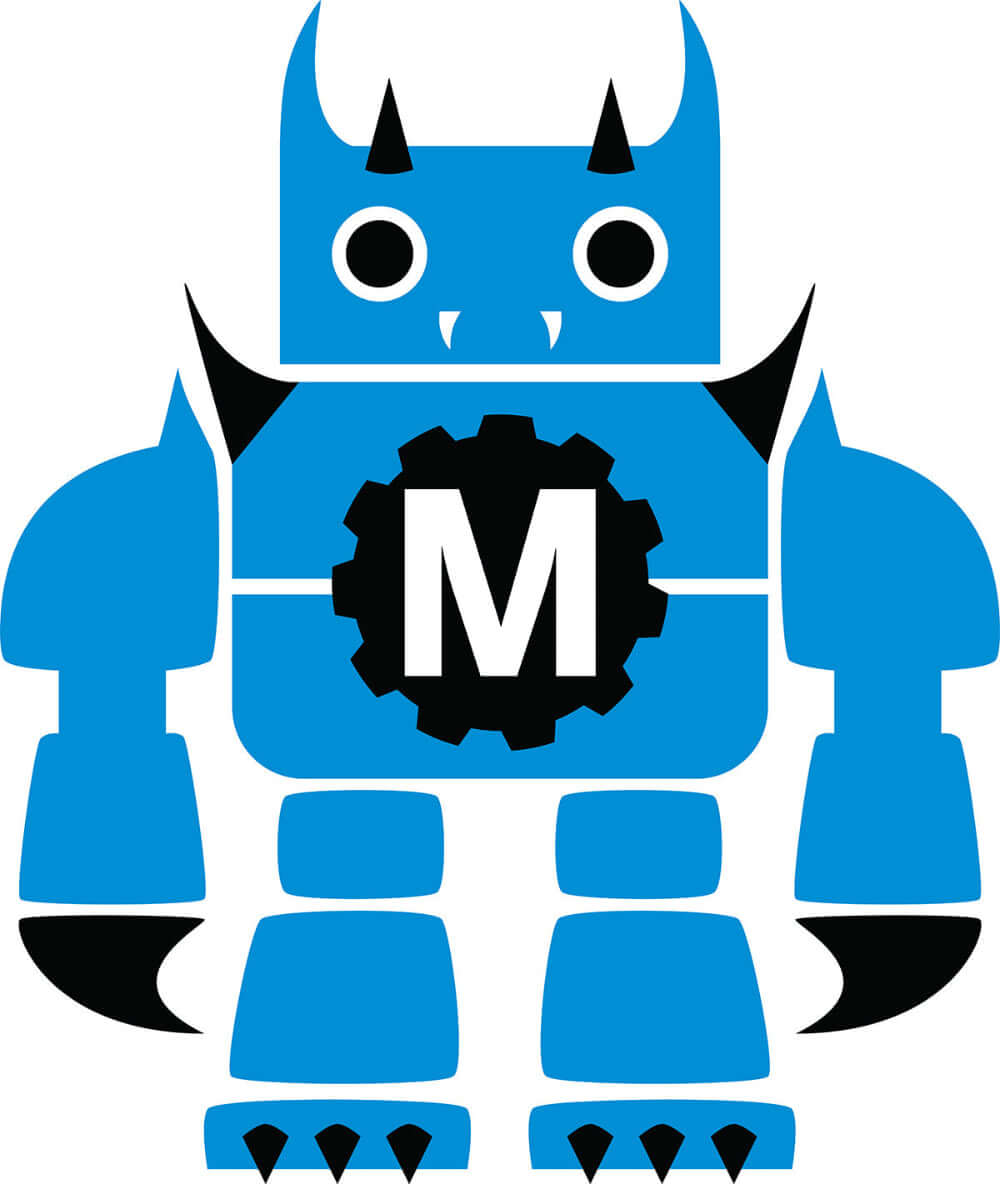 Blue robot character representing Very Useful Monsters Robotic Workshop Kit, designed for coding and engineering fun.