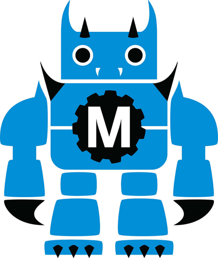 Blue robot character representing Very Useful Monsters Robotic Workshop Kit, designed for coding and engineering fun.