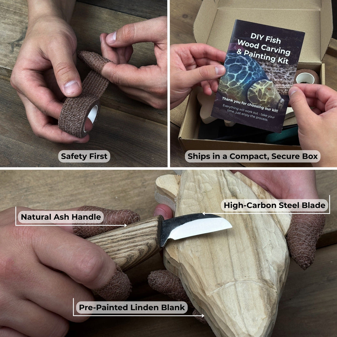 DIY Fish Wood Carving &amp; Painting Kit – Beginner Whittling Set with Video Tutorial