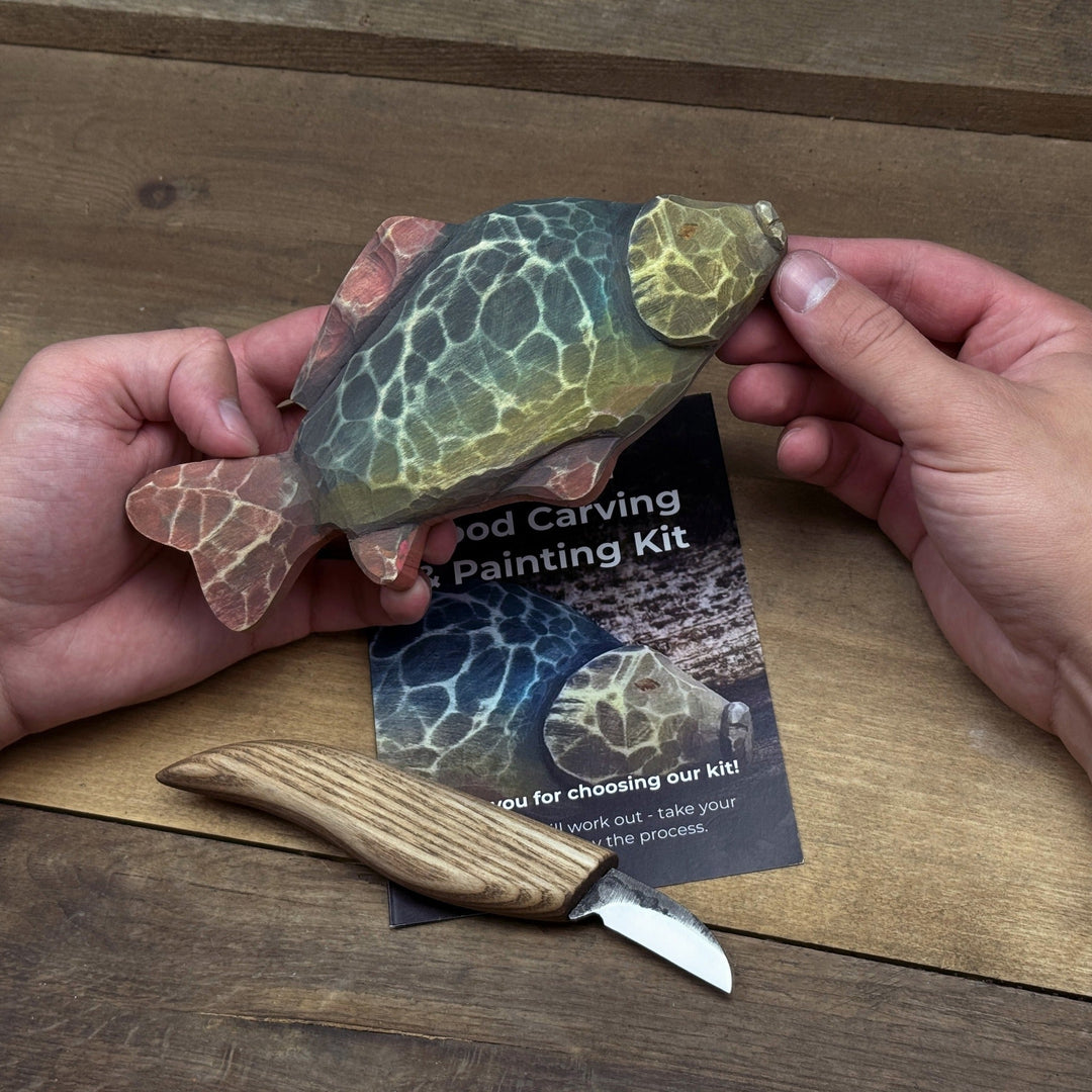 DIY Fish Wood Carving &amp; Painting Kit – Beginner Whittling Set with Video Tutorial