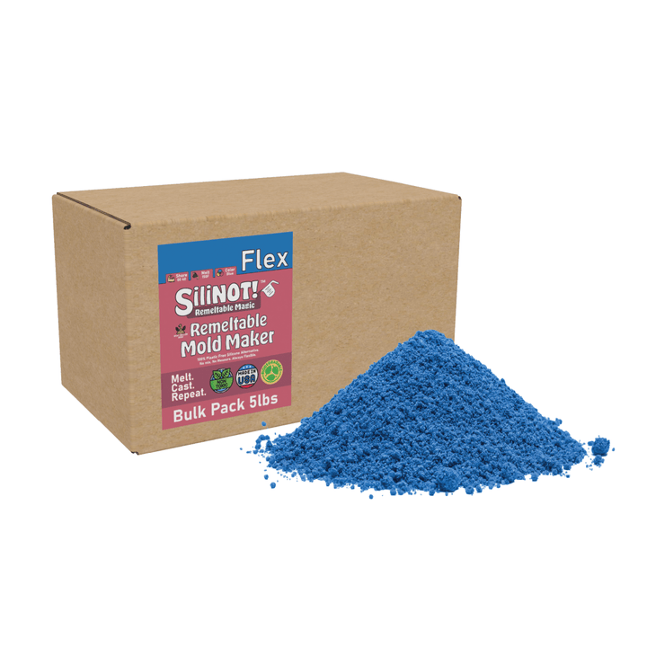 Flex | Remeltable Silicone Free Mold Maker package with blue powder, ideal for DIY and professional mold making.